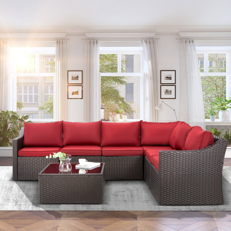 Oyerol 7 Piece Rattan Sectional Seating Group with Cushions Wayfair